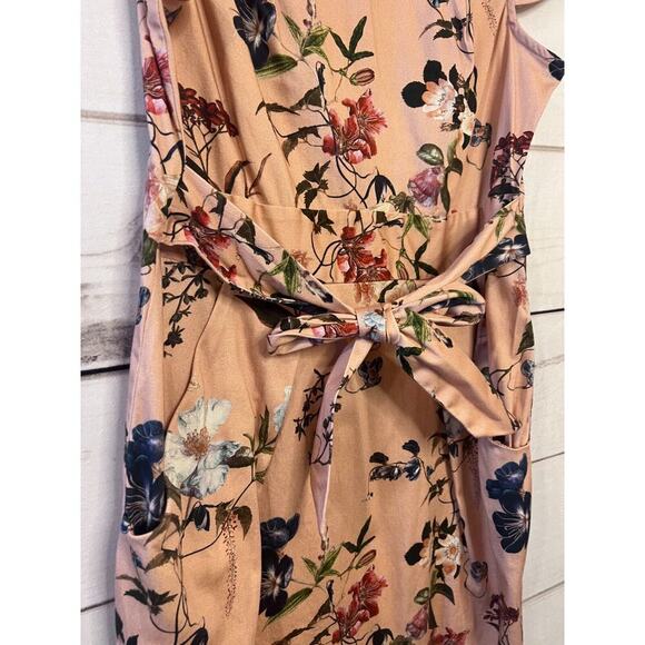 Closet London Dress Classy Size 8 Peach Color Flowers Tie Accent - Picture 2 of 6
